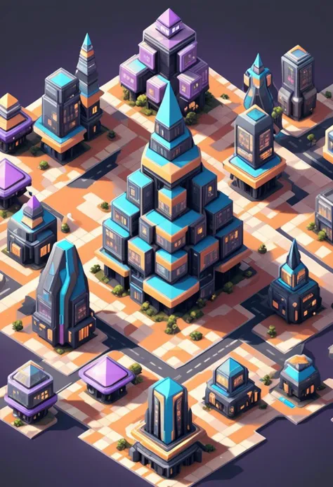 cute isometric tile, hexagonal, contains one futuristic city