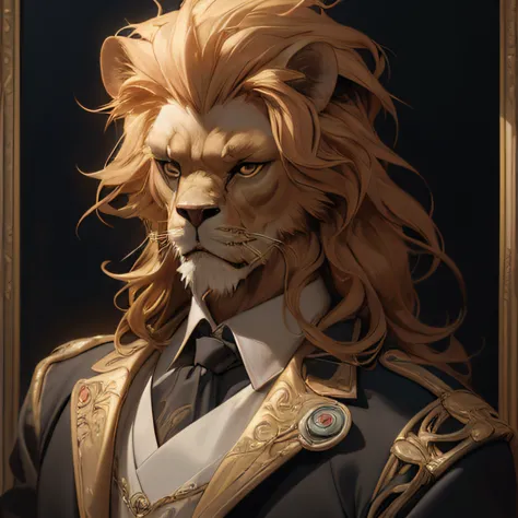 there is a picture of a lion with a suit and tie