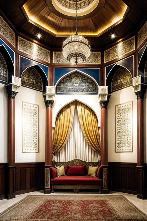 a view of a room with a couch and a chandelier