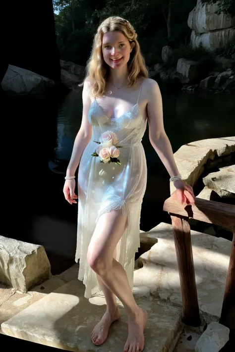 candid full grain, solo,  photo of one woman with pale (slim body:1.1) large full breasts with real life skin pale skin with blonde long hair with ring on finger wearing a tight purple short dress cleavage cutout rose satin lipstick (looking at camera:1.1)...