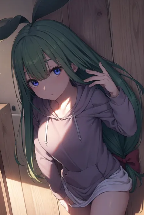 mandragora, <lyco:mandragora-lyco-nochekaiser:1>,
mandragora, long hair, bangs, ahoge, green hair, (purple eyes:1.1), bow, hair bow,
BREAK shorts, hood, apron, hoodie,
BREAK indoors,
BREAK looking at viewer, (cowboy shot:1.5),
BREAK <lyco:GoodHands-beta2:1>, (masterpiece:1.2), best quality, high resolution, unity 8k wallpaper, (illustration:0.8), (beautiful detailed eyes:1.6), extremely detailed face, perfect lighting, extremely detailed CG, (perfect hands, perfect anatomy),