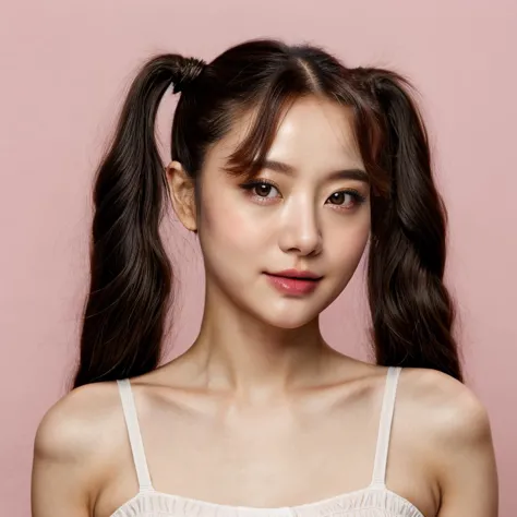 a close up of a woman with a ponytail in a white dress