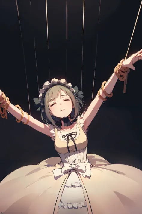 anime girl in a dress with a bunch of strings attached to her head