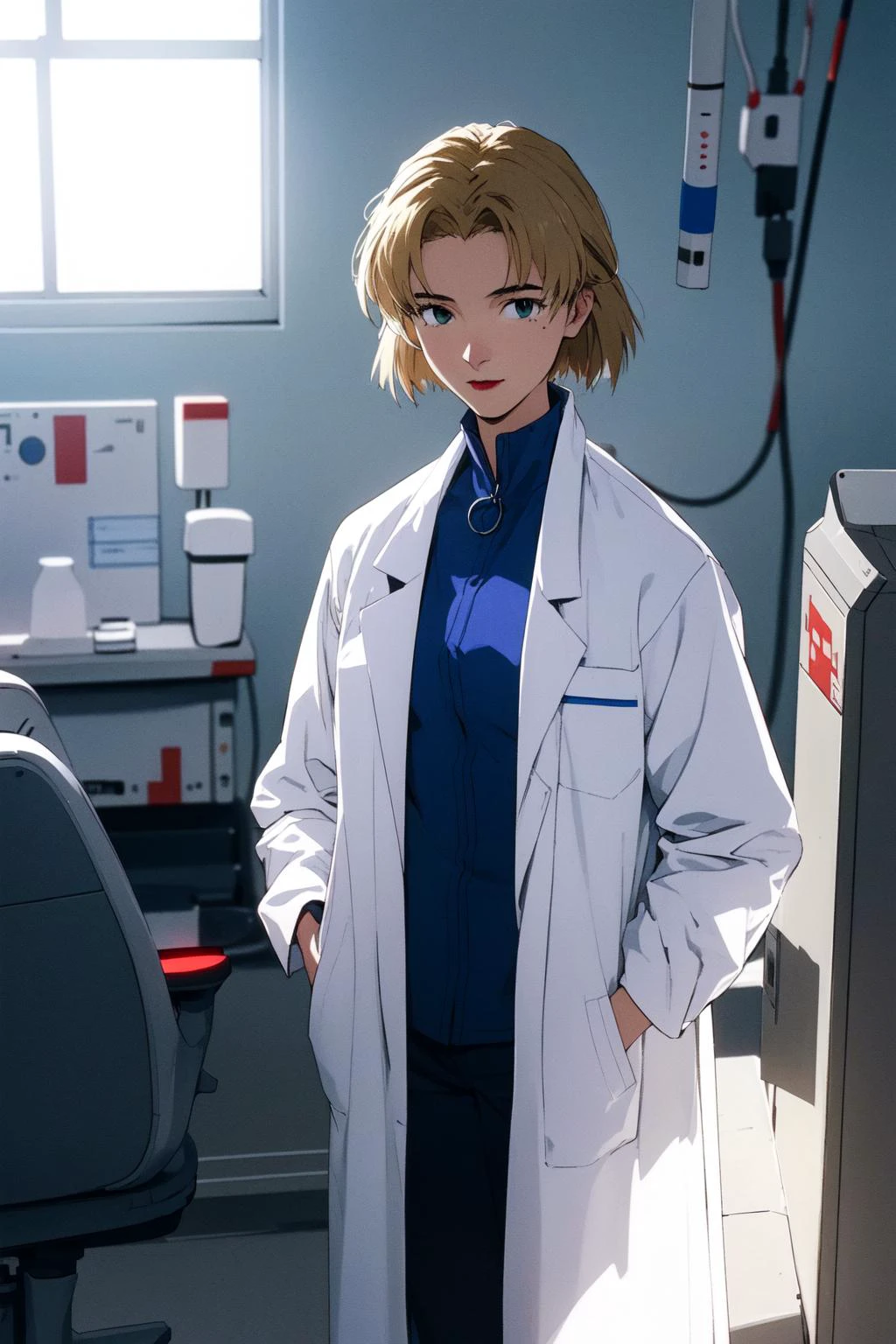 (RAW photo, best quality), wide angle photo, masterpiece, 1girl,  natural lighting
hospital, labcoat,
ritsuko akagi,  