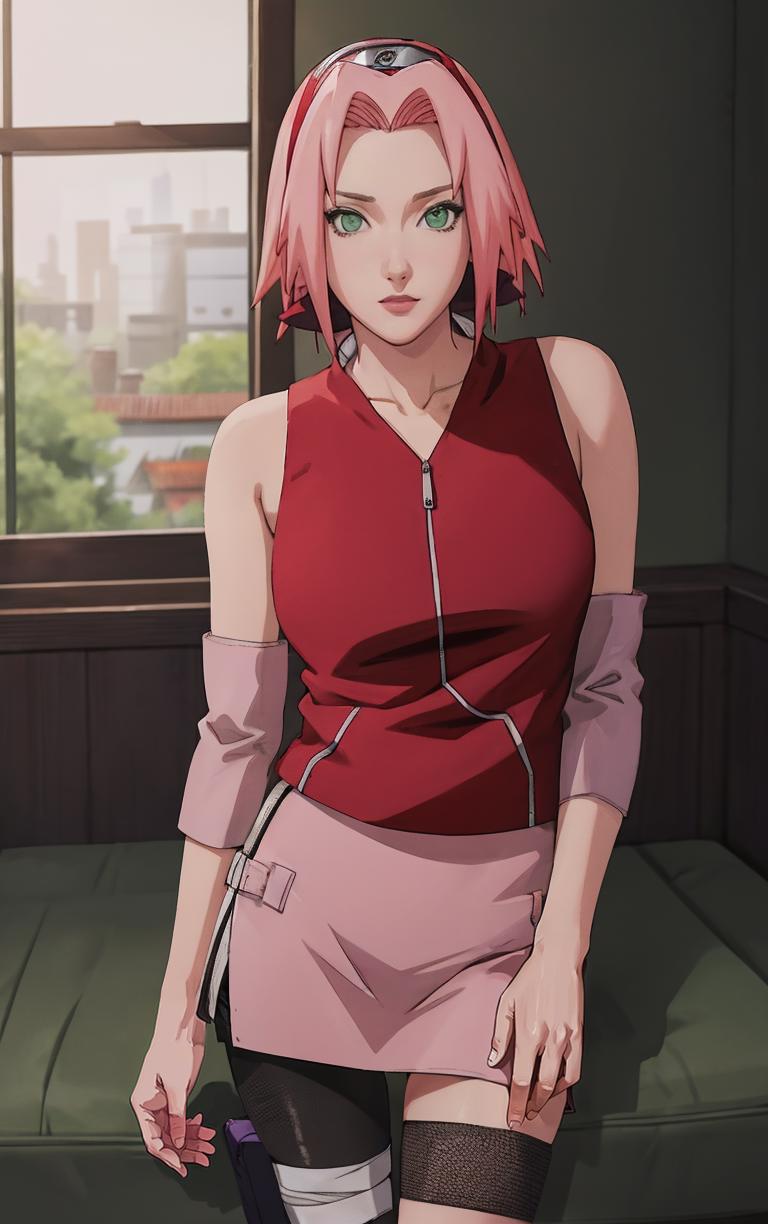 Anime - style girl with pink hair and headphones standing in a street -  SeaArt AI