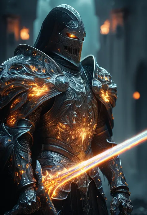 cinematic ,HKStyle, Soul Knight, brillant color necromantic armor , cape, armor infused with a robe, glowing eyes,smoke, nature ...