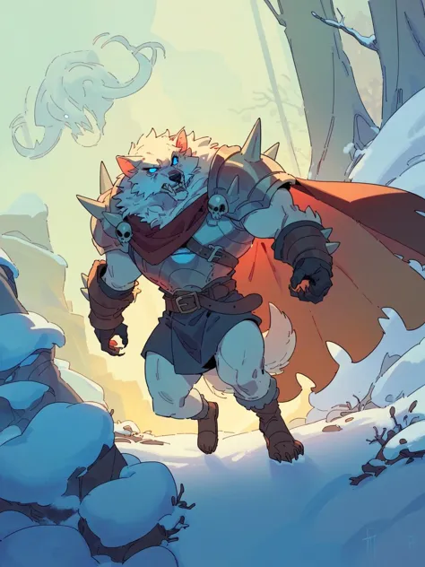 a cartoon of a man in a cape and a cape on a snowy hill