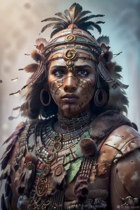 a profestional picutre of 1man, tribal warrior <lora:Aztec_Style:0.7> with aztec outfit , <lora:StonepunkAI:1.2> stonepunkai Nob...
