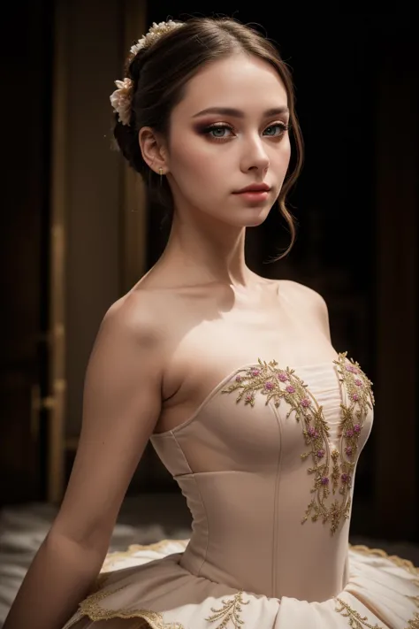 <lora:ballgownBallerina:1> ballgown, wearing, 21 yo woman, dress, primaballerina_tutu, posing, embroidery, tutu, ballerina, superb
a masterpiece, Japanese, Cambodian, Swedish, English,
detailed eyes, detailed face, perfect pupils, looking at viewer, 
good hands, anatomical hands, fit body, thin, (narrow waist:1.1),
perfect nipples, [perfect proportions, perfect anatomy],
beautiful, makeup, blush, perfect pupils, looking at viewer,
intricate detail, wonderful, amazing, serene, dark shadows, high contrast, tranquil, nsfw,  extremely high detail, high resolution, hires, (hotify:1.1), (sexy),, photorealistic, photograph, photo, dlsr, Fuji Film, extremely high detail, (volumetric lighting), (dynamic lighting), godrays, Rembrandt lighting, real shadows, intricate detail