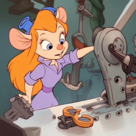 cartoon of a woman working on a machine in a factory