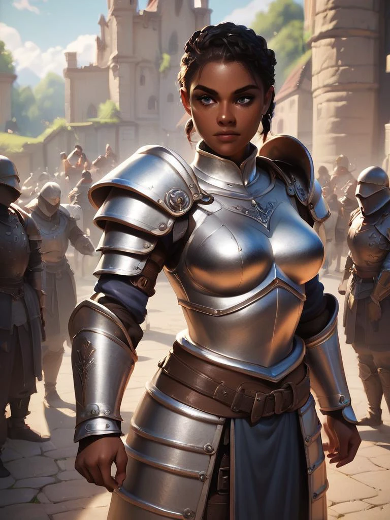 score_9,score_8_up,score_7_up,score_6_up,score_5_up,score_4_up,woman in armor standing in a battlefield,armor,dark skin,medieval,fantasy,solo focus,epic,