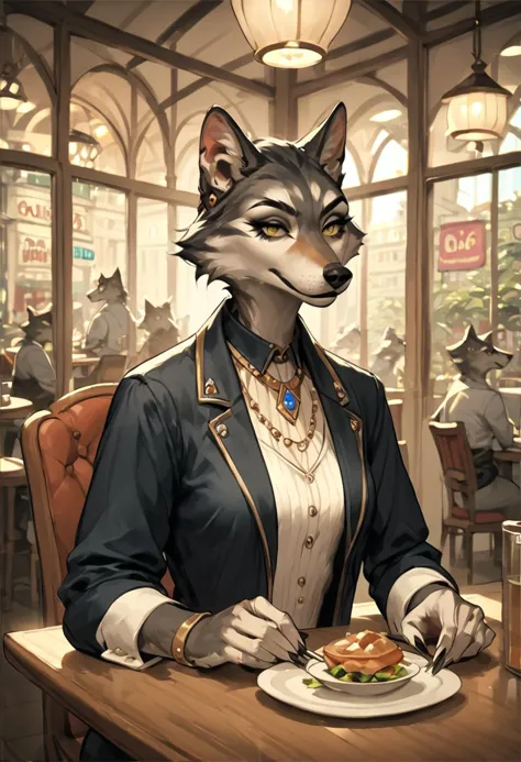 score_9, score_8_up, score_7_up, score_6_up, score_5_up, score_4_up,<lora:OtherStyle_06:0.8>, source_furry,female aristocrat wolf sit at a table at a cafe,wolf,female aristocrat,solo focus,rating_safe,aristocrat