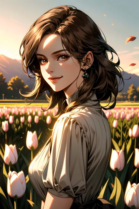 ((ultra detailed, masterpiece, absurdres))
 <lora:RE6Helena:0.8>
RE6Helena, 1girl, brown eyes, brown hair, in a field of tulips,...