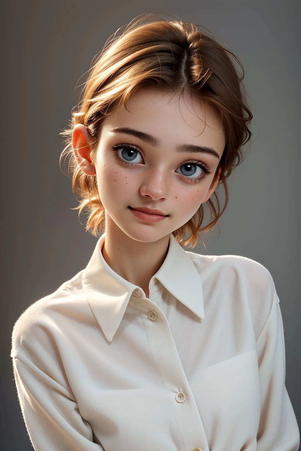 photo of a 18 year old woman, (plain background:1.3), epiC35mm, film grain, wool shirt, little small smile, AnnaMariaPrydatko
photo of perfecteyes eyes, perfecteyes eyes