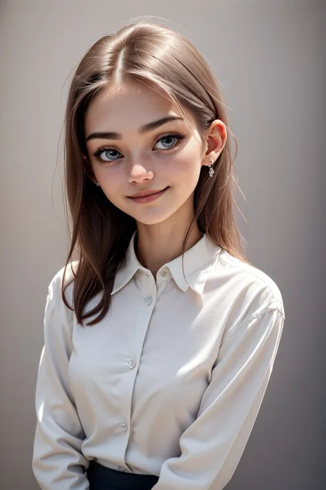 photo of a 18 year old woman, (plain background:1.3), epiC35mm, film grain, wool shirt, little small smile, GeorgiaEllenwood
<lo...