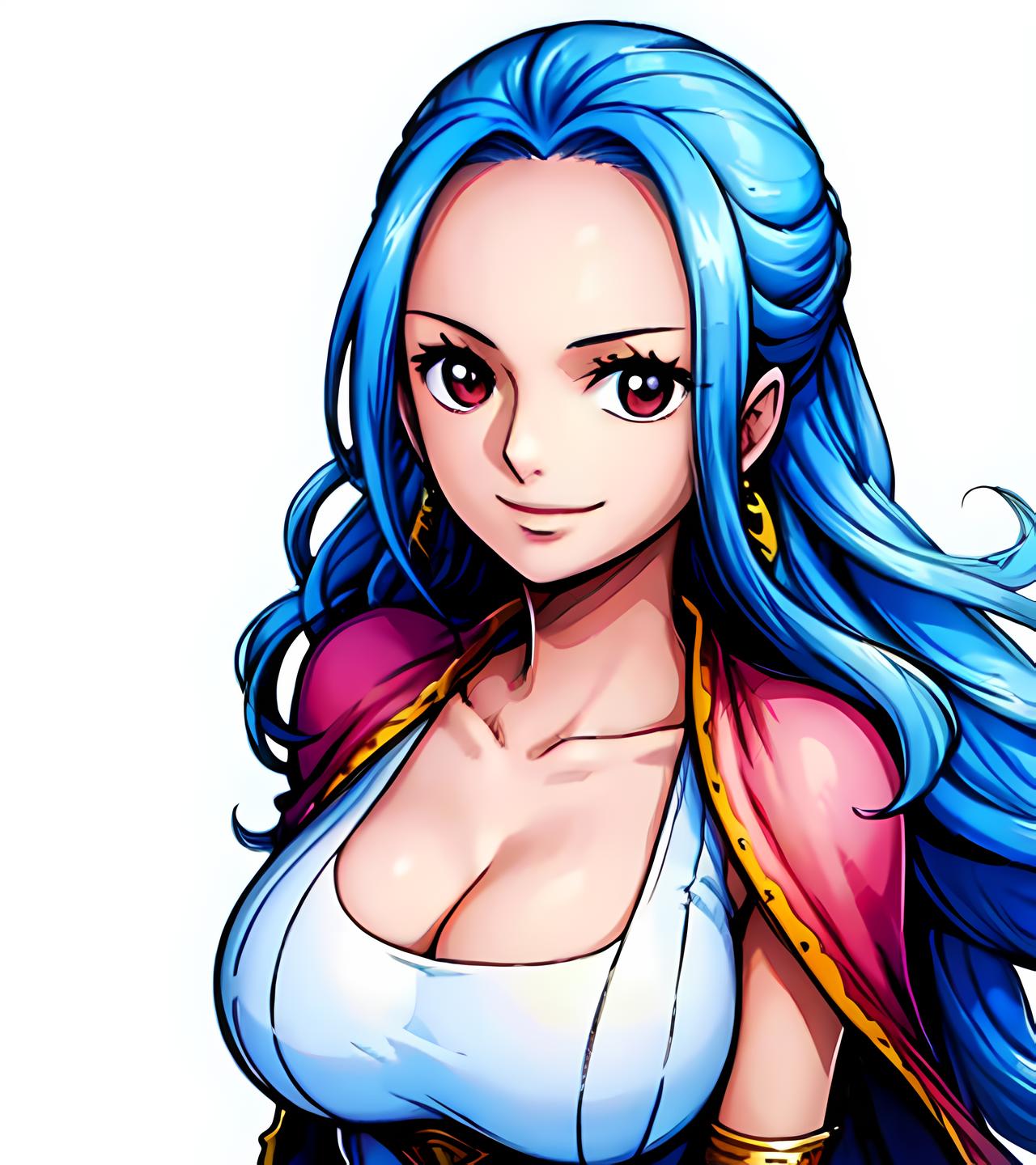 A close up of a woman with blue hair and a red dress - SeaArt AI