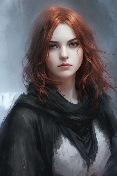 a female portrait of a hyperdetailed  in the style of a dementor from harry potter and a rogue dnd character,ginger hair, (pleas...