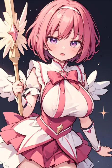 best quality, detailed cg,girl,large breasts,(magical girl:1.2) ,covered nipples,waist ribbon,short hair,