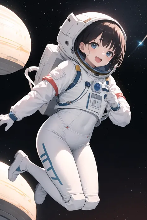 best quality, masterpiece,space background,happy,><,jumping,space suit