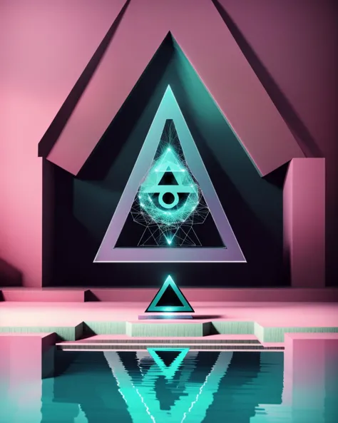 a man with a pyramid and a pyramid on his head with a reflection of a human face in the water and a pyramid on his head , c4d, blender, unreal engine 5, render 3d