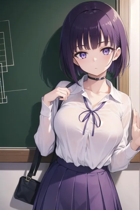 miyabisenpai, <lyco:miyabisenpai-lyco-nochekaiser:1>,
miyabi senpai, short hair, bangs, purple hair, (purple eyes:1.1),
BREAK skirt, shirt, long sleeves, ribbon, school uniform, pleated skirt, choker, collared shirt, neck ribbon, black choker,
BREAK indoors, classroom,
BREAK looking at viewer, (cowboy shot:1.5),
BREAK <lyco:GoodHands-beta2:1>, (masterpiece:1.2), best quality, high resolution, unity 8k wallpaper, (illustration:0.8), (beautiful detailed eyes:1.6), extremely detailed face, perfect lighting, extremely detailed CG, (perfect hands, perfect anatomy),