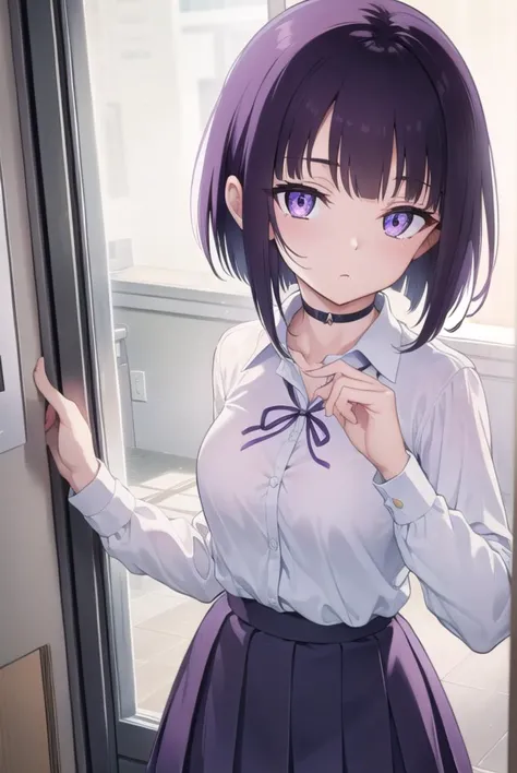 miyabisenpai, <lyco:miyabisenpai-lyco-nochekaiser:1>,
miyabi senpai, short hair, bangs, purple hair, (purple eyes:1.1),
BREAK skirt, shirt, long sleeves, ribbon, school uniform, pleated skirt, choker, collared shirt, neck ribbon, black choker,
BREAK indoors, classroom,
BREAK looking at viewer, (cowboy shot:1.5),
BREAK <lyco:GoodHands-beta2:1>, (masterpiece:1.2), best quality, high resolution, unity 8k wallpaper, (illustration:0.8), (beautiful detailed eyes:1.6), extremely detailed face, perfect lighting, extremely detailed CG, (perfect hands, perfect anatomy),