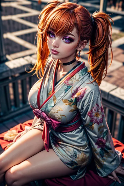 (ultra realistic,32k, masterpiece:1.2),(high detailed skin:1.1),( high quality:1.1),
<lora:TakanashiKiara:0.6>(drunk:1.1),(eyeliner,long lashes, mascara:1.1),orange hair, magenta eyes,KiaraNewYear, long hair, twintails, hair flower, black choker, white furisode, floral print, aqua obi, pink capele, university campus, academic buildings, lively student life, intellectual (blurry background:1.2),(looking at viewer, sitting, crossed legs, from above:1.1),, (huge breast,large breast:1.1),<lora:add_detail:0.96>,full body, 
(backlight:1.1),