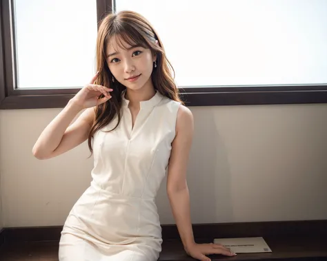 1japanese woman, solo, cute, (shy, smile), (brown eyes), in bright room,standing, backlighting
break
(formal sleeveless dress:1....