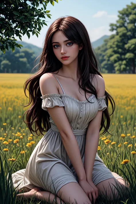 breathtaking 1girl in a dress picking flowers in a field, brunette, smiling, skin texture, skin blemishes, barefoot, highly detailed, digital painting, artstation, concept art, smooth, sharp focus, illustration, unreal engine 5, 8 k, art by artgerm and greg rutkowski and edgar maxence and alphonse mucha,  <lora:hyperdetailer_v095:0.6> <lora:Mild detail adjusterV10:0.5> <lora:epi_noiseoffset2:0.4>, masterpiece, award-winning, professional, highly detailed, <lora:lcm-lora-sdv1-5:0.7>