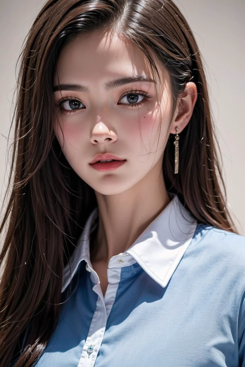 (masterpiece, top quality, best quality,aesthetics:1.2),ultra-detailed,1 girl,long hair,close up,(collared shirt:1.4),