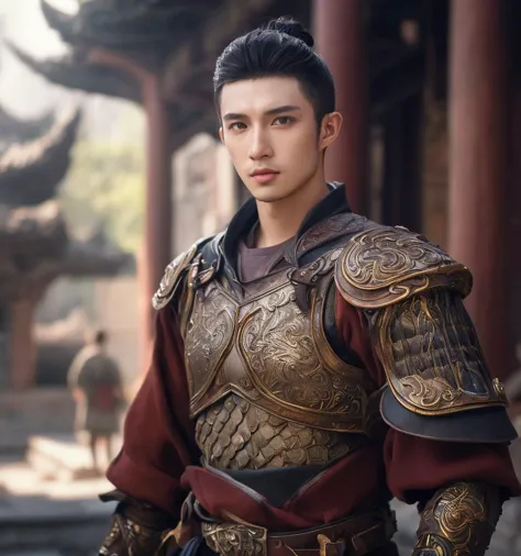 <lora:Qigeä¸­å½ç²è(Chinese_armor)SDXL_v1.0:0.6>,a 25 year old chinese man,Qxjia, realistic,solo,Background of ancient Chines...