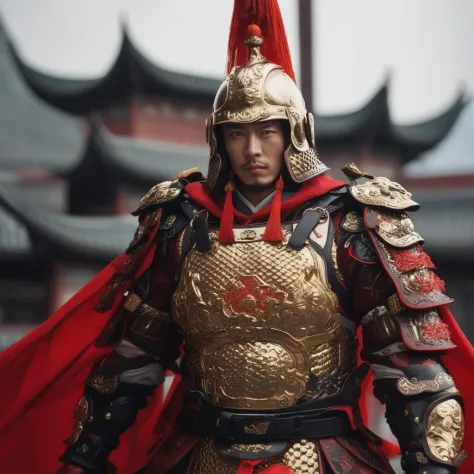 <lora:ä¸­å¼ç²è_60_6-000001:0.55>, Chinese_armor,Armor of the Kingdom of Jin,armor, a man,solo,city background,shoulder_armor...