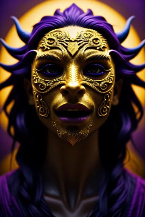 a close up of a woman with a gold face paint