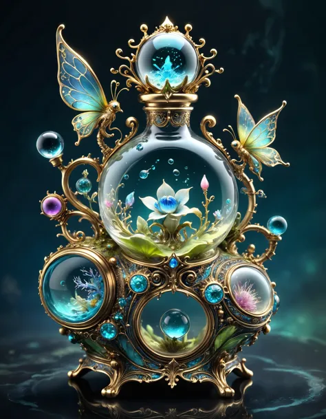 Intricate gorgeous detailed bioluminescent magical and dreamy fairy perfume bottle, breathtaking borderland fantasycore artwork ...