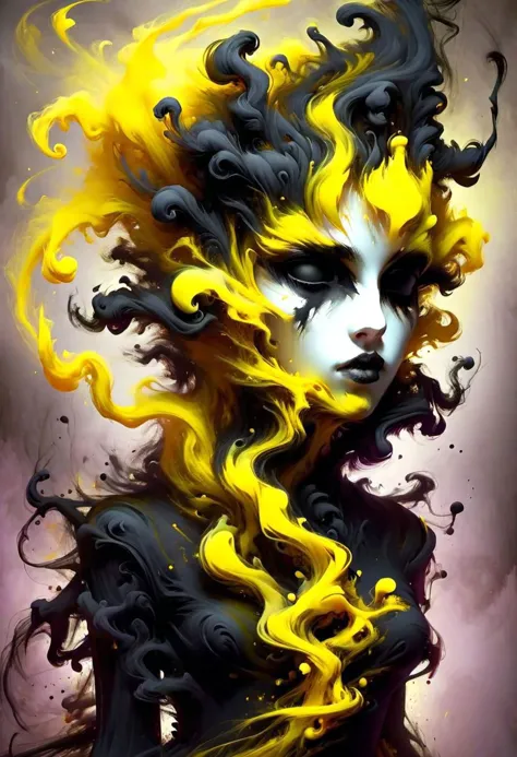 ((masterpiece, best quality)), digital art, 1girl, goth, DonMW15pXL, Engulfed BY yellow