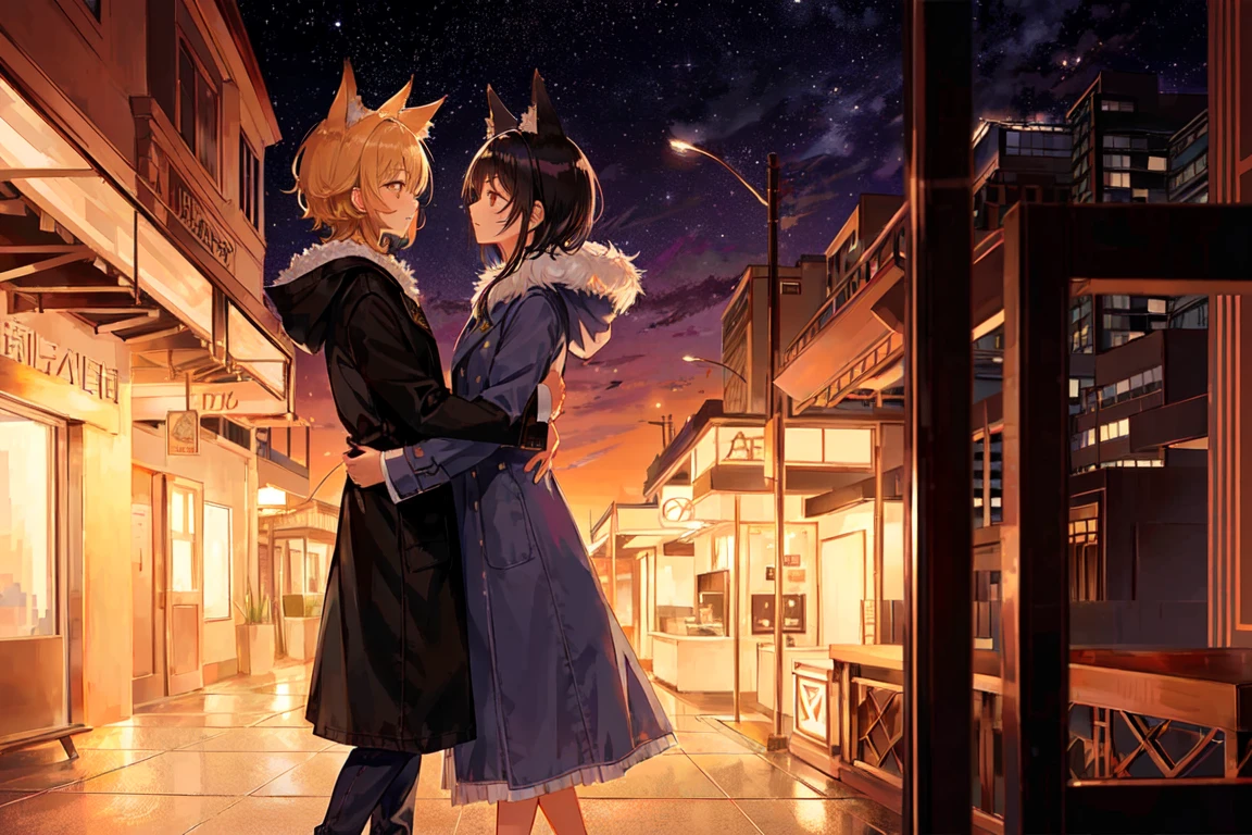 Anime couple kissing in the rain in a city at night - SeaArt AI