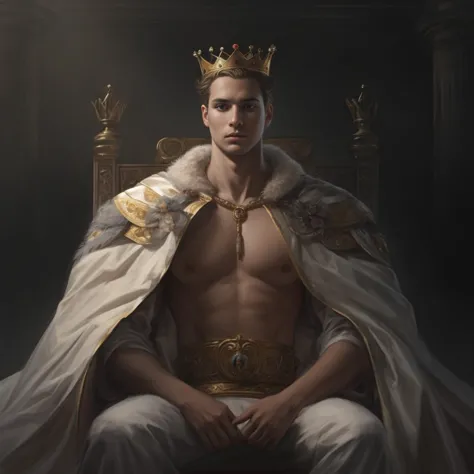 a man in a crown sitting on a throne with a gold crown