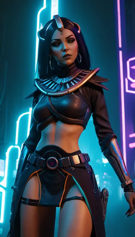 d2s sorceress (reimagined in a cyberpunk universe), (cyberpunk style), (cyberpunk), (cyberpunk outfit), (punk hair), augmentation, cybernetics, glowing neon lights, cinematic scene, hero view, action pose, masterpiece, best quality, high quality, absurdres, vivid <lora:diablo_2_sorceress_xl_v1:1>, detailed skin texture, (blush:0.5), (goosebumps:0.5), subsurface scattering