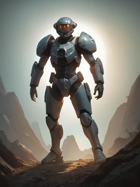 a close up of a robot standing on a rocky surface