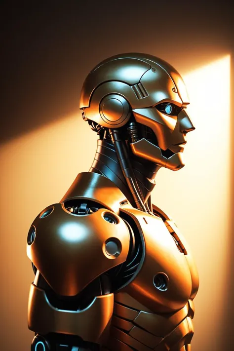 a close up of a robot with a light shining on it