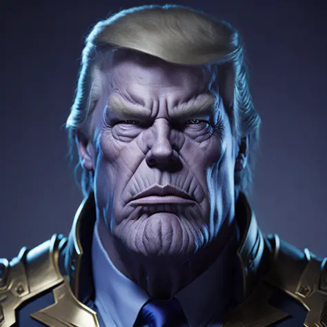 realistic portrait photo of Donald Trump, thnos