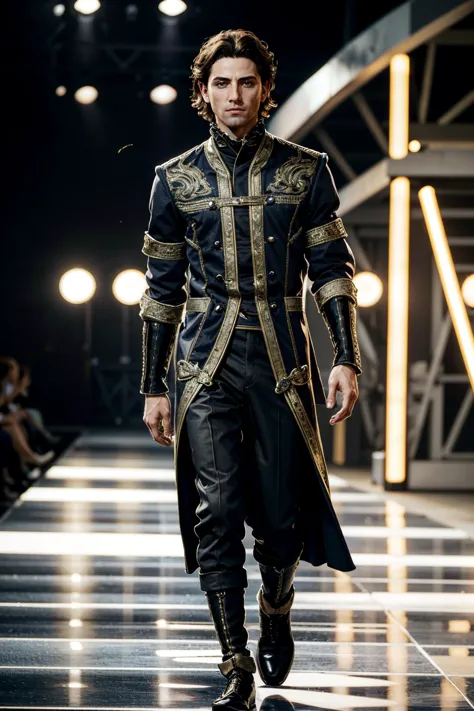 ((ultra detailed, masterpiece, absurdres))
 <lora:BGRaphael:0.8>
BGRaphael, 1boy, medium hair, brown hair, brown eyes, High-end fashion runway, dynamic spotlights, detailed reflective runway surface