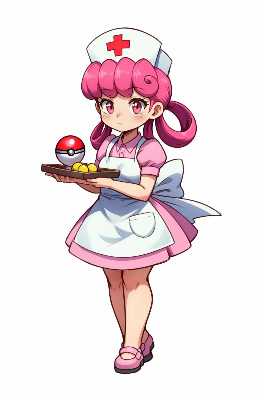 A cartoon nurse holding a tray with a pokemon pokemon - SeaArt AI