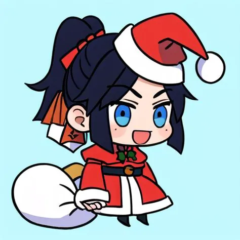 cartoon girl with santa hat and red coat holding a snowball