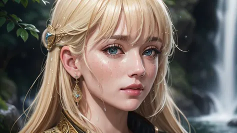 (thick bangs), ultradetailed face, Photorealistic, ultradetailed, soaking wet, high resolution, ((hyper detailed)), light blonde hair, sharp focus, dendrarium, solo, clean luxury spacecraft, 8k, masterpiece, waterfalls, <lora:Pusheen:0.6>, (intricate details:1.12), cinematic lighting, split