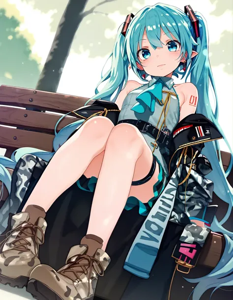 anime girl sitting on a bench with a backpack and a backpack