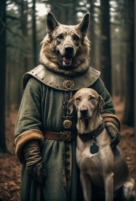 ((spectacular analog color film photo of dogman with dog head on man body))((Christopher, dogheaded saint)(medieval mandog canin...