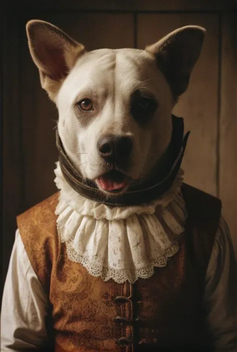 a close up of a dog wearing a collared shirt and a collared vest