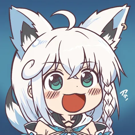 anime girl with white hair and blue eyes wearing a cat ears