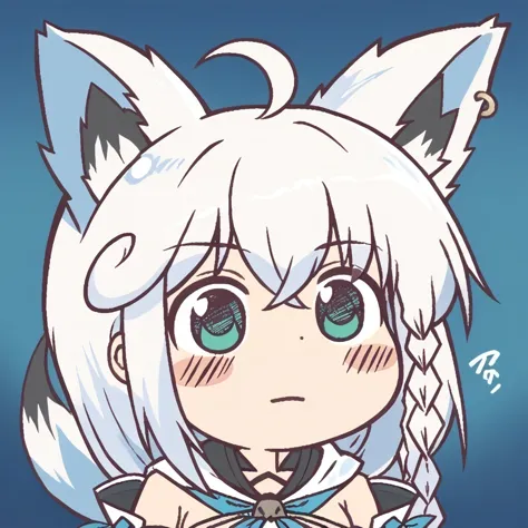 anime girl with white hair and blue eyes wearing a cat ears